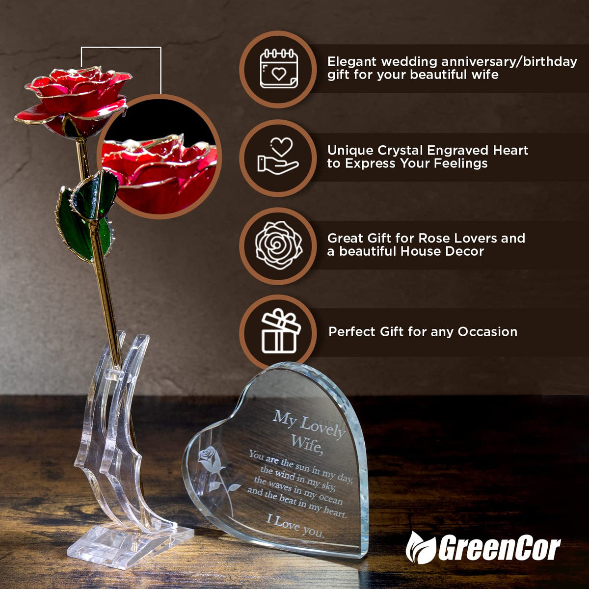 GreenCor rose display stand features the revered rose for prominent home display.