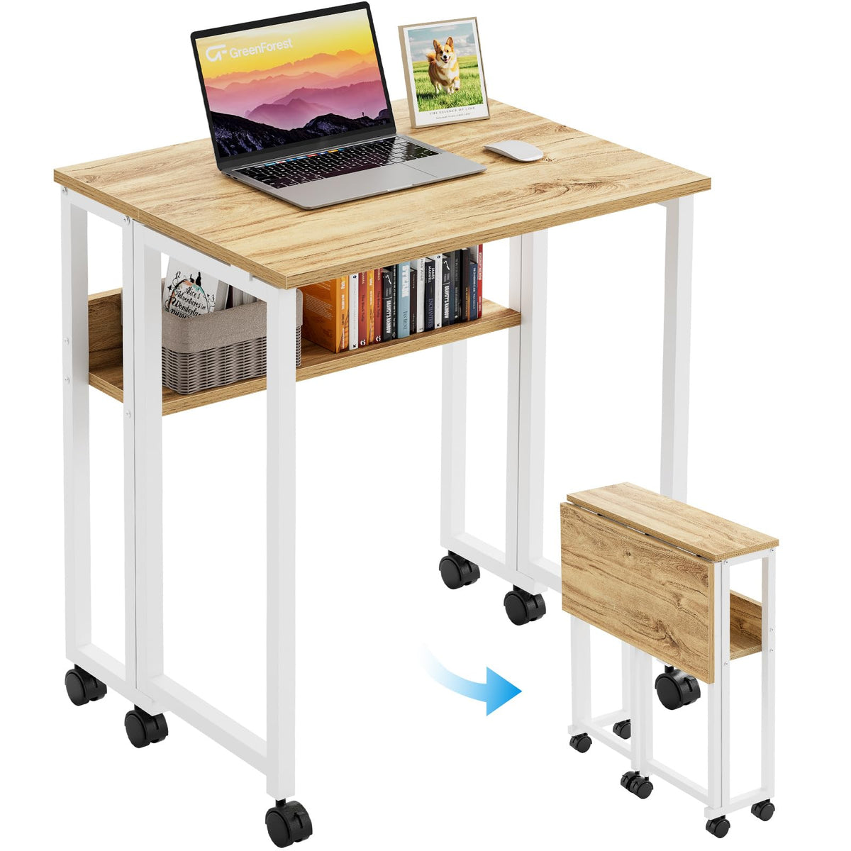 GreenForest folding desk with wheels for easy transport on any floor