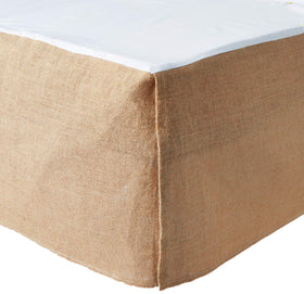 Greenland Home Burlap Bed Skirt natural Queen front view showing rustic texture