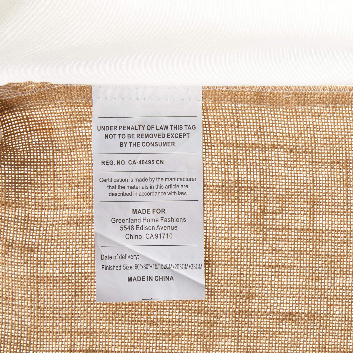 Greenland Home Burlap Bed Skirt natural Queen draped on bed displaying rustic charm