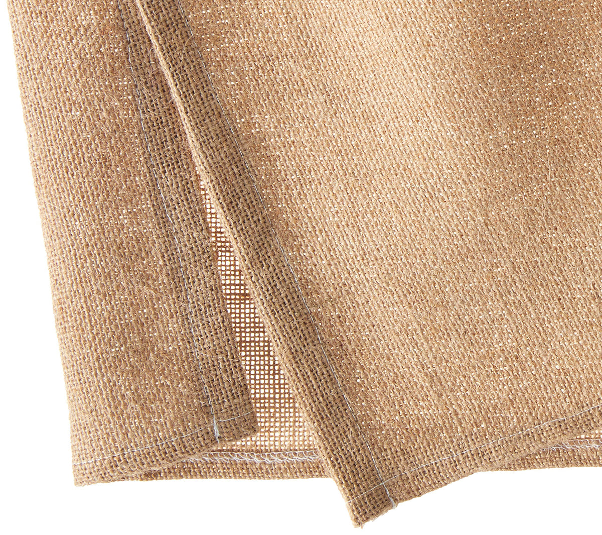 Greenland Home Burlap Bed Skirt natural Queen side view with tailored split corners