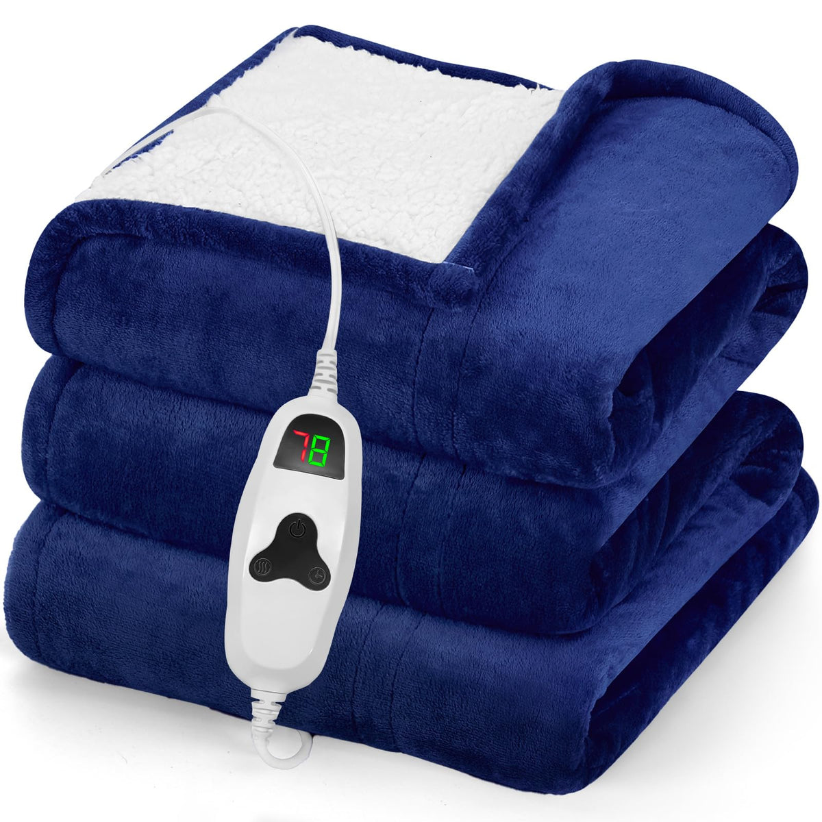 Greenoak heated blanket front view in sea blue showing cozy warmth