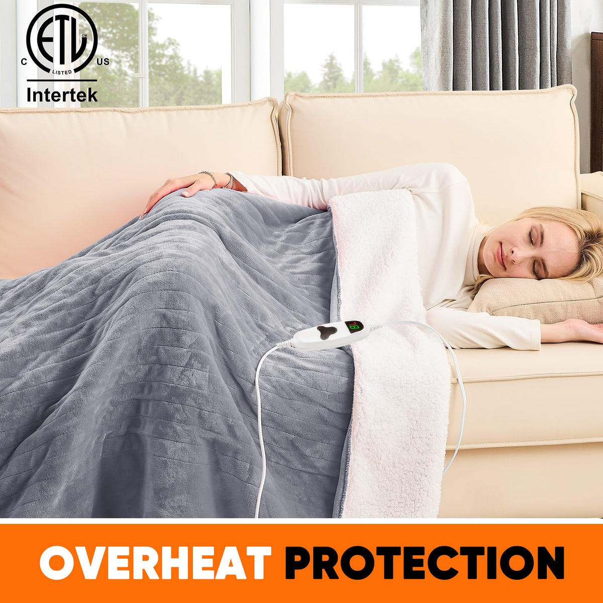 Greenoak heated blanket control panel shows easy temperature and timer settings.