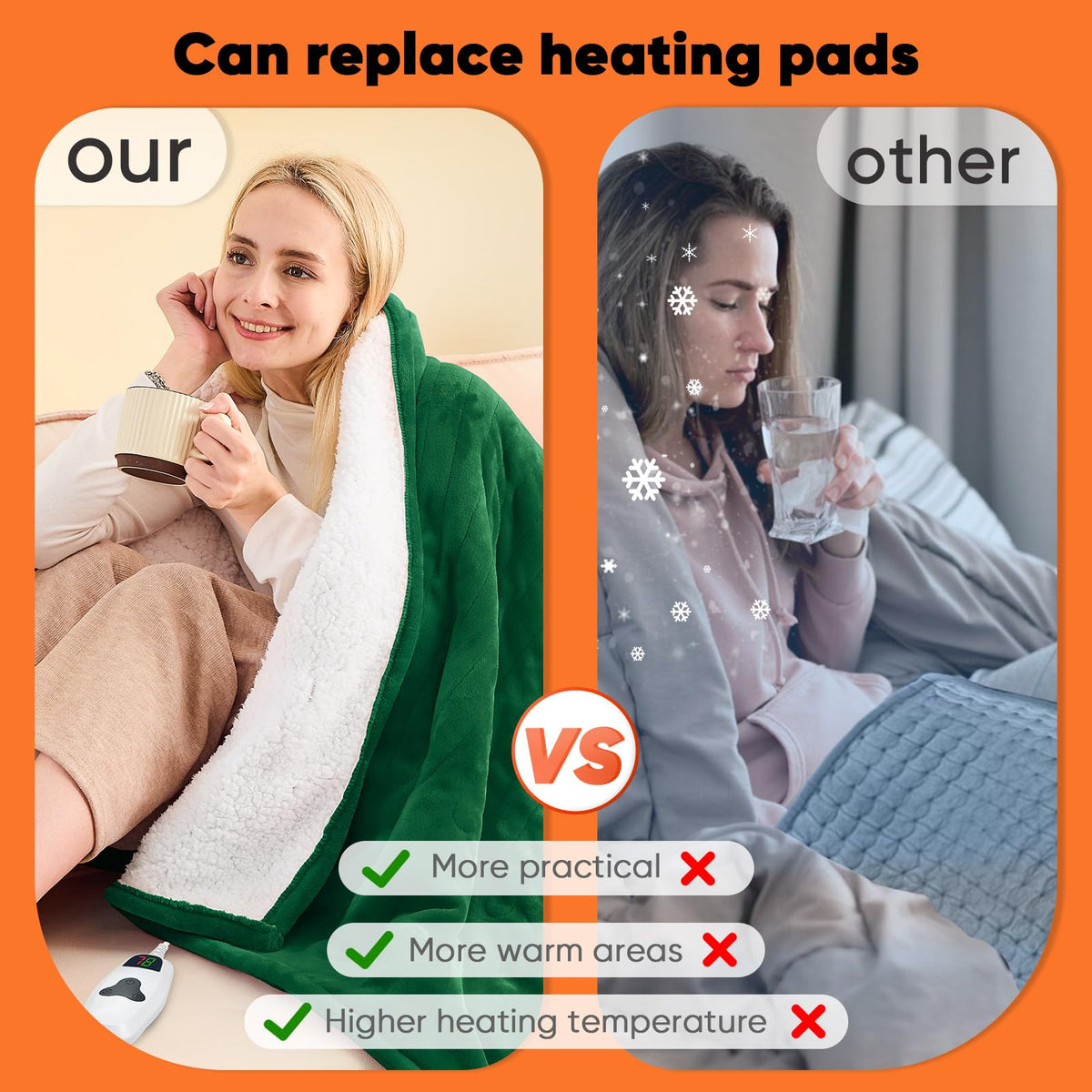 Greenoak heated blanket emerald green draped over bed for relaxing mornings