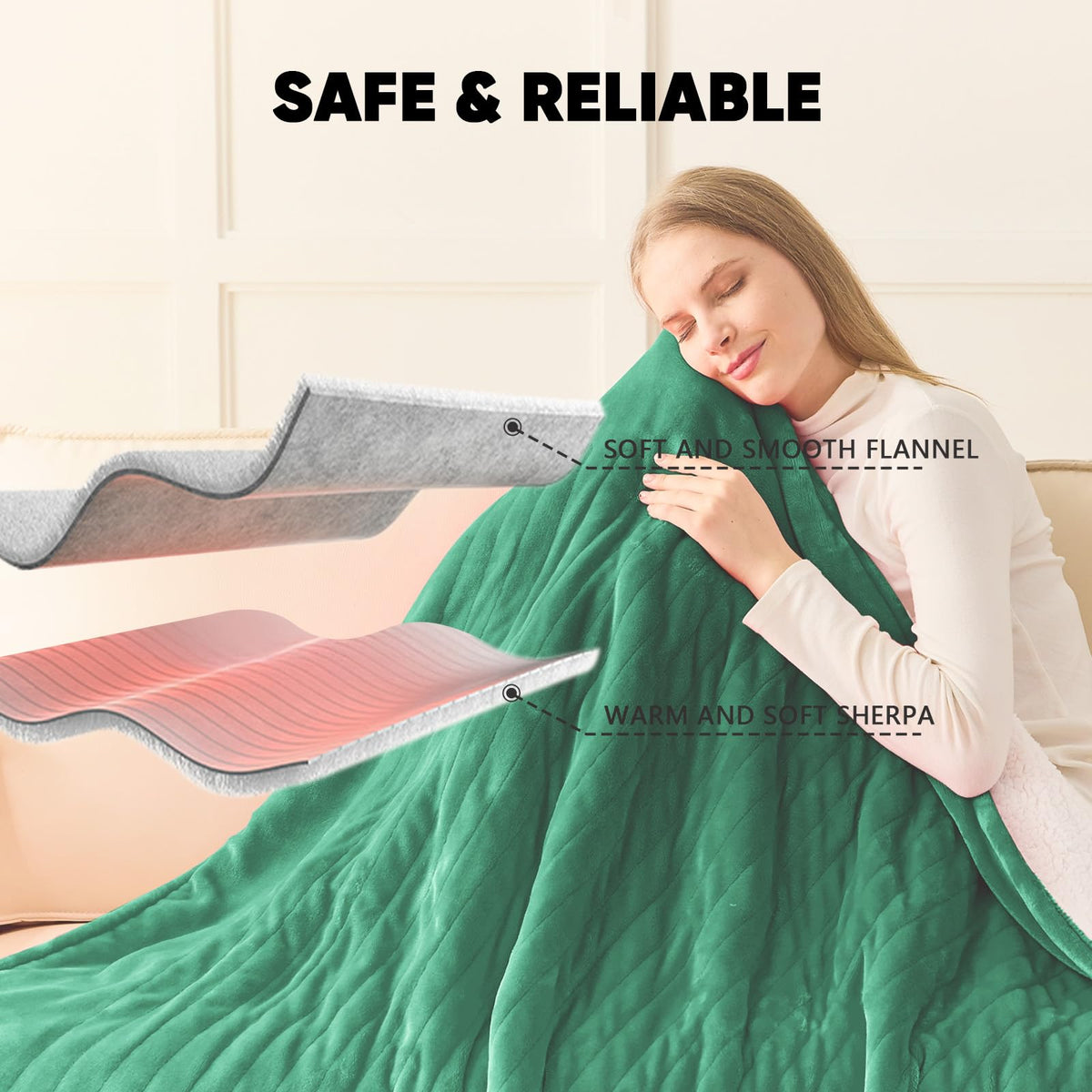 Greenoak heated blanket emerald green in office for extra warmth at desk