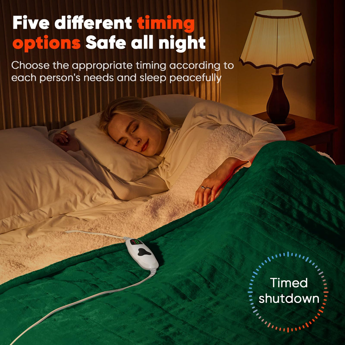 Greenoak heated blanket emerald green safety features with auto-off