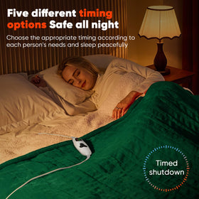 Greenoak heated blanket emerald green safety features with auto-off