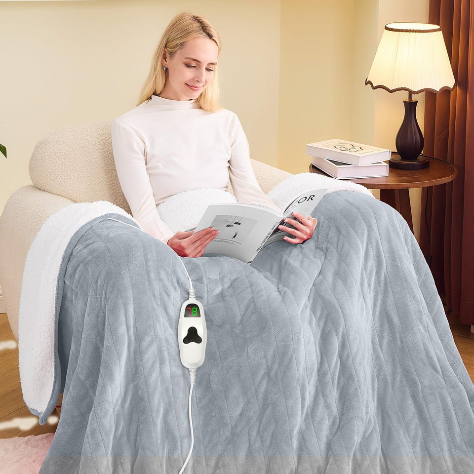 Greenoak heated blanket full 72x84 dove grey for plush warmth