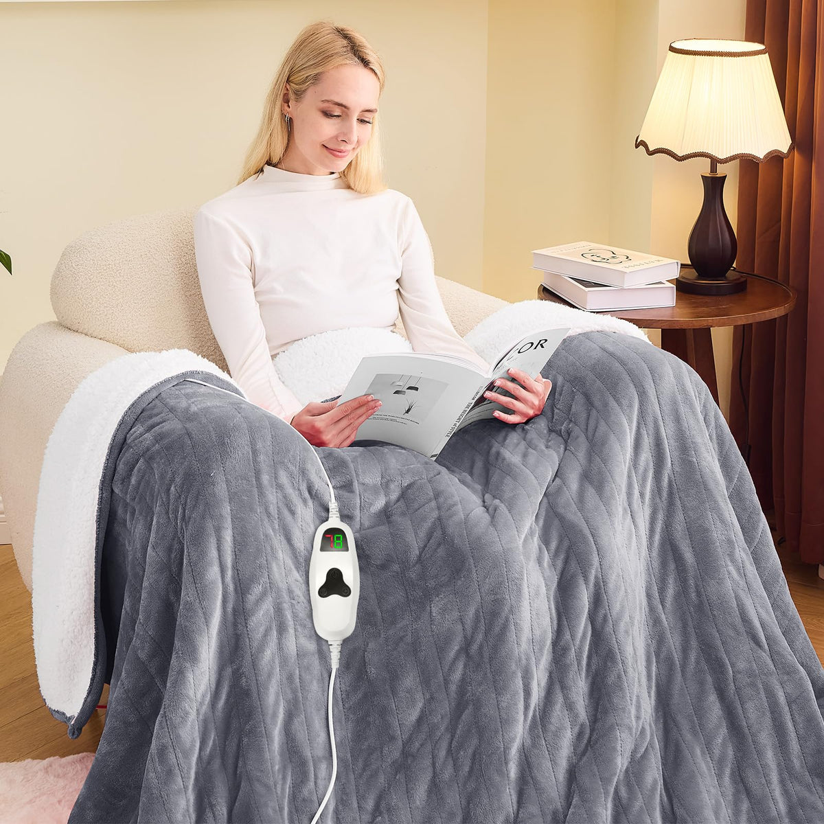 Greenoak heated blanket full-size 72x84 with plush fleece for cozy evenings