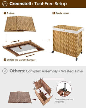 Greenstell 130L capacity helps collect and transport large amounts of laundry.