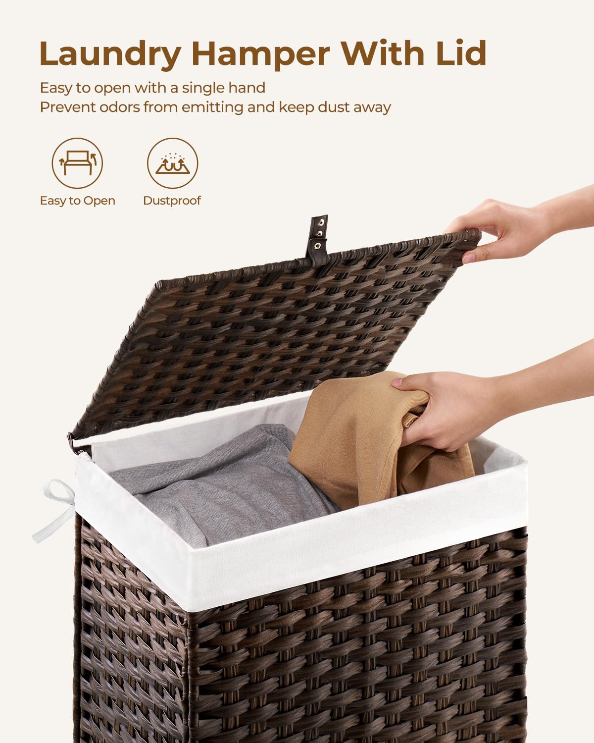 Greenstell adjustable foot pads protect floors and stabilize the hamper.