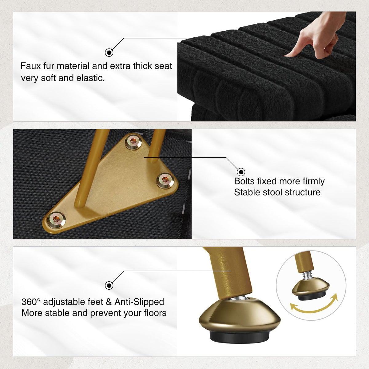 Non-slip 360° foot pads on GREENSTELL stool protect floors.