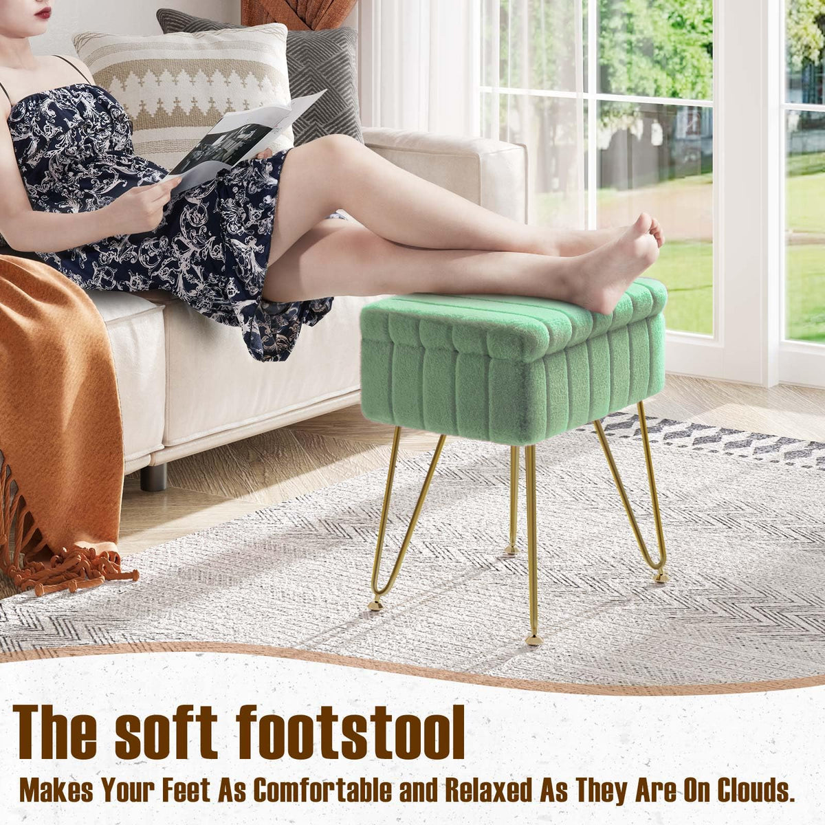 Close-up of Greenstell faux fur seat showing plush, cloud-like texture.