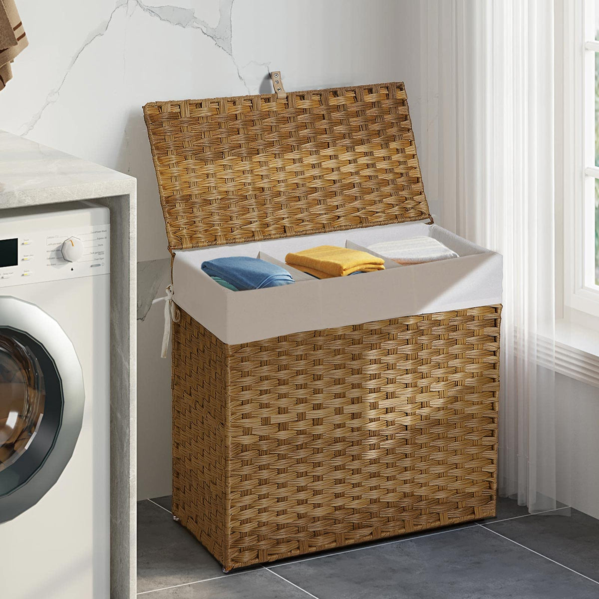 Greenstell easy-assemble hamper with decorative handles for quick room-to-room transfer