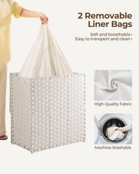 GREENSTELL hamper features divided compartments to sort laundry efficiently.