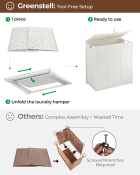 GREENSTELL foldable design saves space when the hamper is not in use.