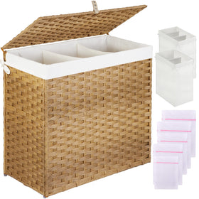 Greenstell laundry hamper with lid in natural rattan weave for tidy storage