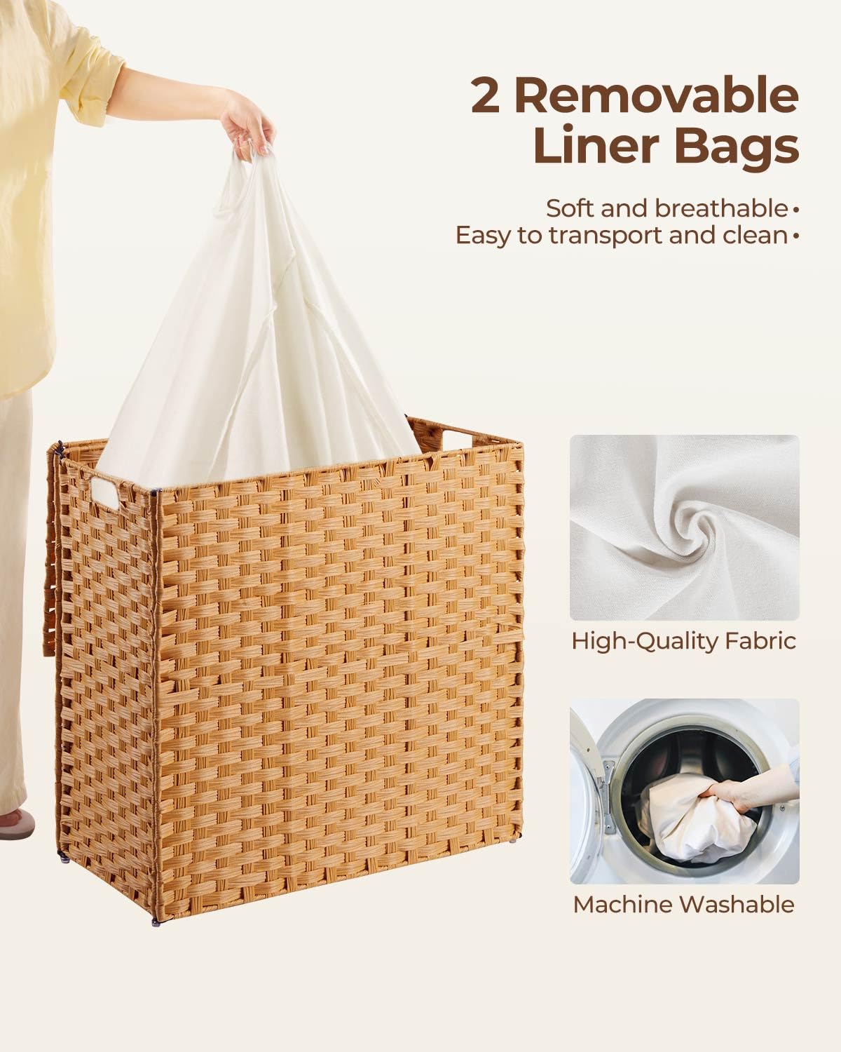 Greenstell with two removable liners makes loading and moving laundry simple.