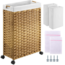 Greenstell laundry hamper with wheels shown in natural finish for easy rolling laundry.