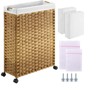 Greenstell laundry hamper with wheels, front view for easy transport.