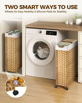 Greenstell laundry hamper with wheels, side view showing slim profile.
