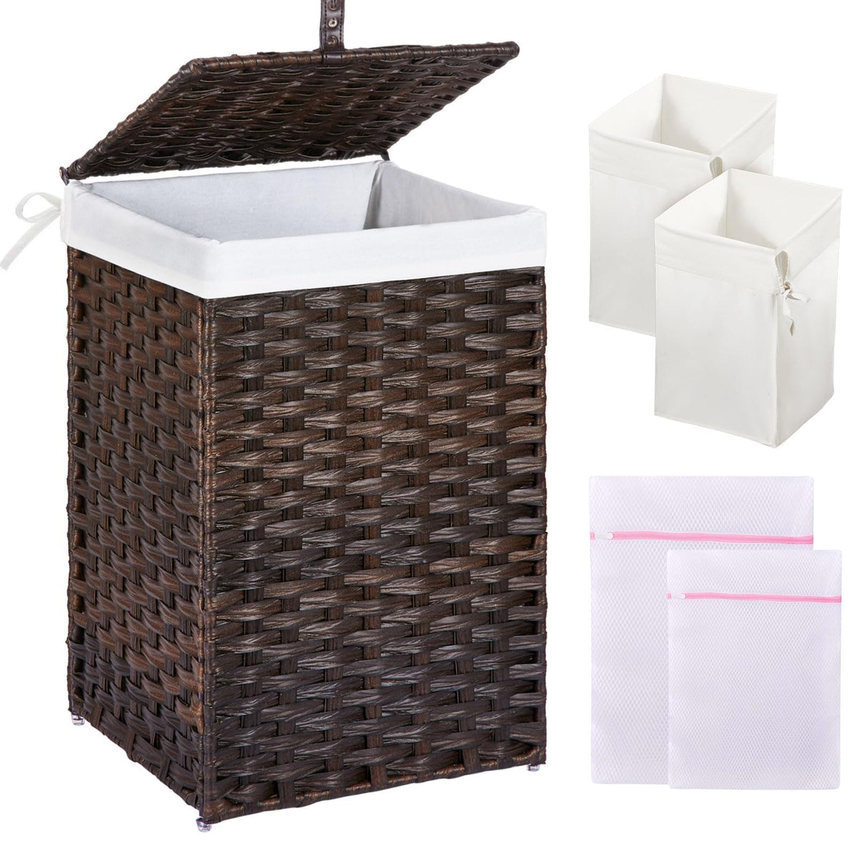 Greenstell laundry hamper with lid 60L showing ample storage for clean clothes.