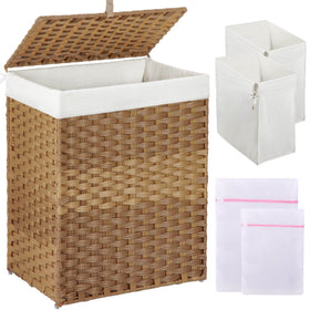 GREENSTELL laundry hamper with lid shows spacious 90L capacity for organized laundry storage.
