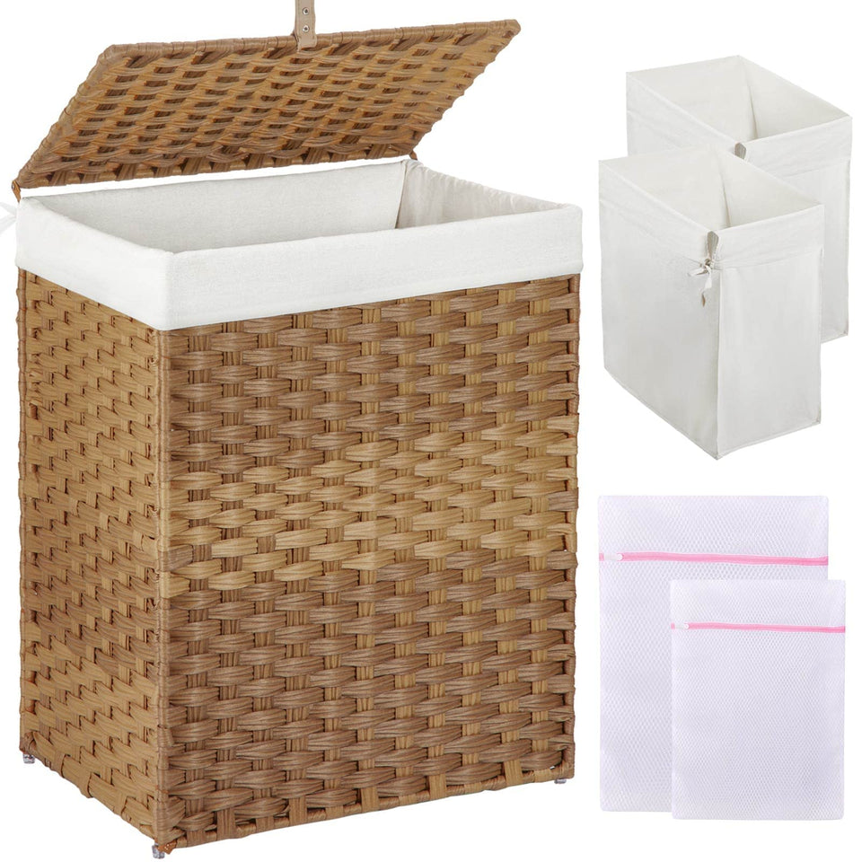 GREENSTELL laundry hamper with lid shows spacious 90L capacity for organized laundry storage.