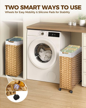 Greenstell removable liner bags attached to the hamper for simple washing and carrying.