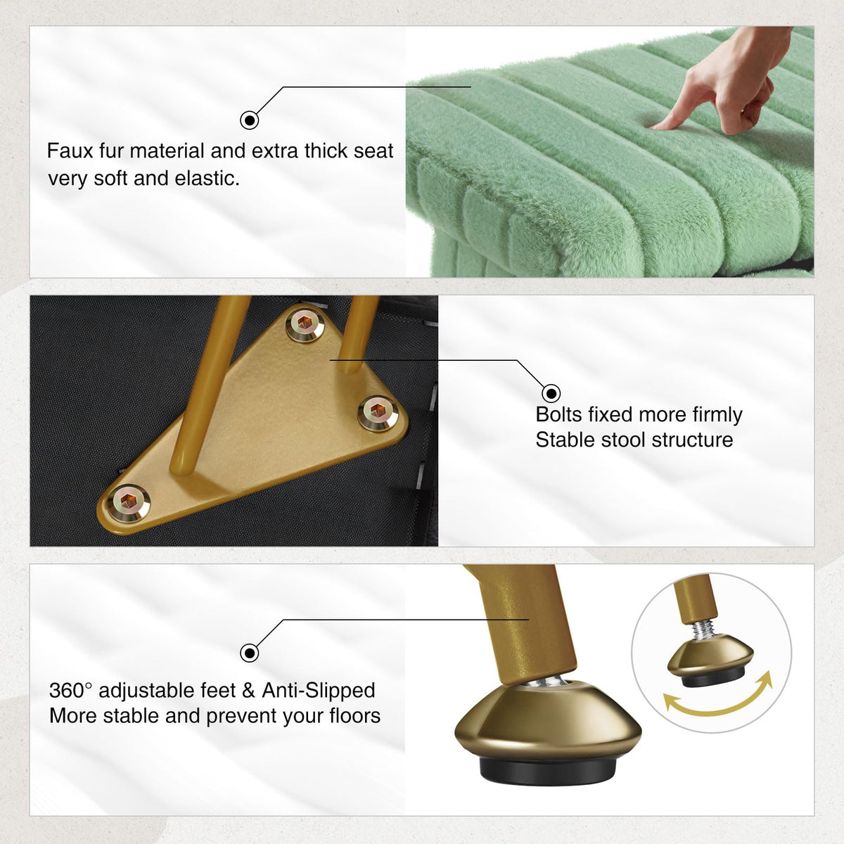 Greenstell vanity stool in a bedroom shows stylish, functional dressing area.
