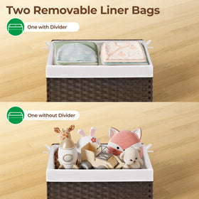 GREENSTELL storage basket in bedroom demonstrates versatile organization for linens and seasonal items.