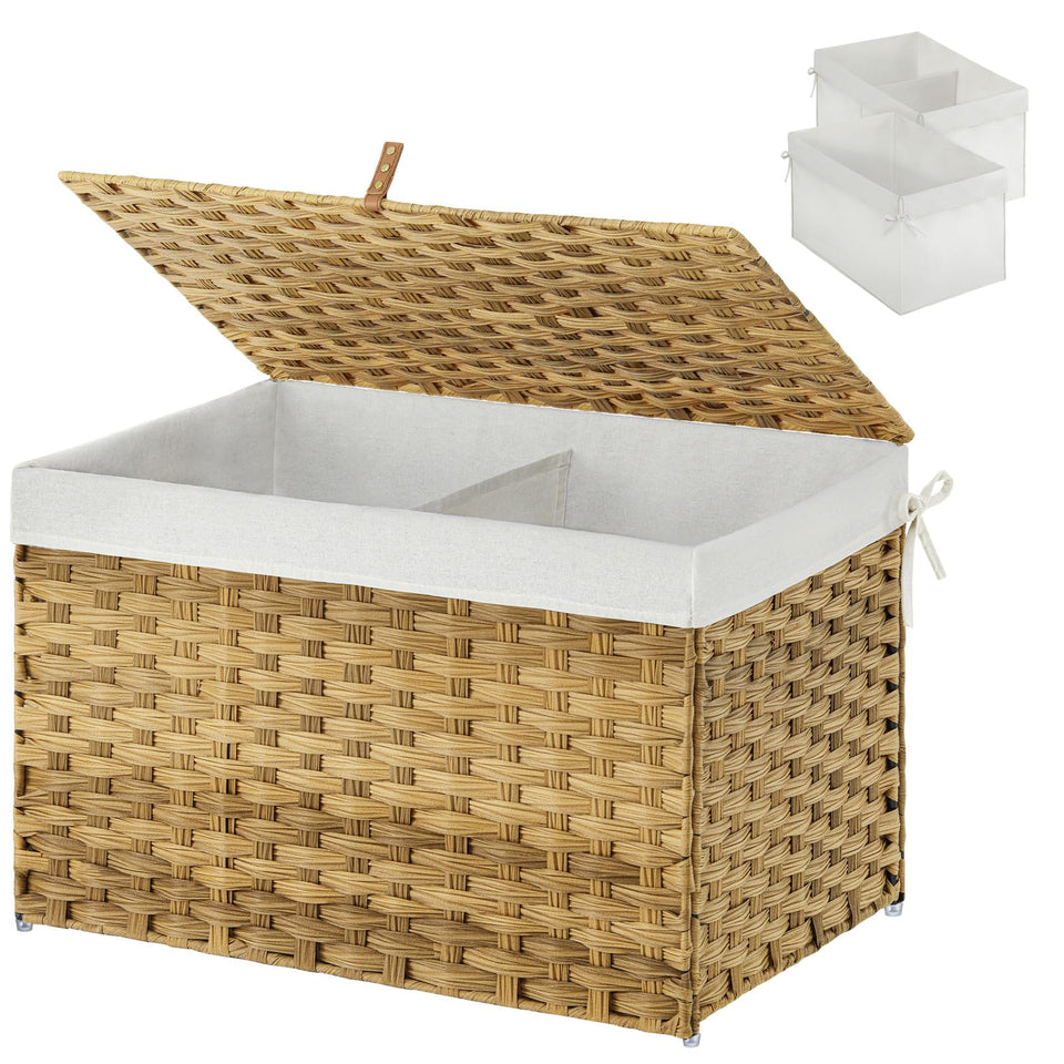 Greenstell storage basket with lid in natural color keeps items dust-free.