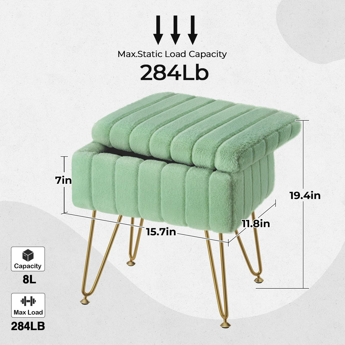 Greenstell vanity stool with non-slip feet protects floors and stays stable.