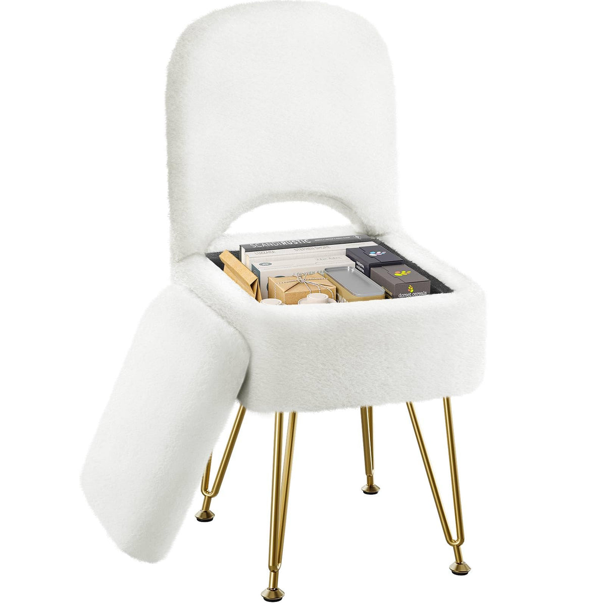 Greenstell vanity stool close-up shows plush faux fur and cozy comfort.
