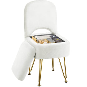 Greenstell vanity stool close-up shows plush faux fur and cozy comfort.