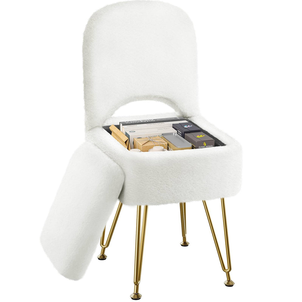 Greenstell vanity stool close-up shows plush faux fur and cozy comfort.