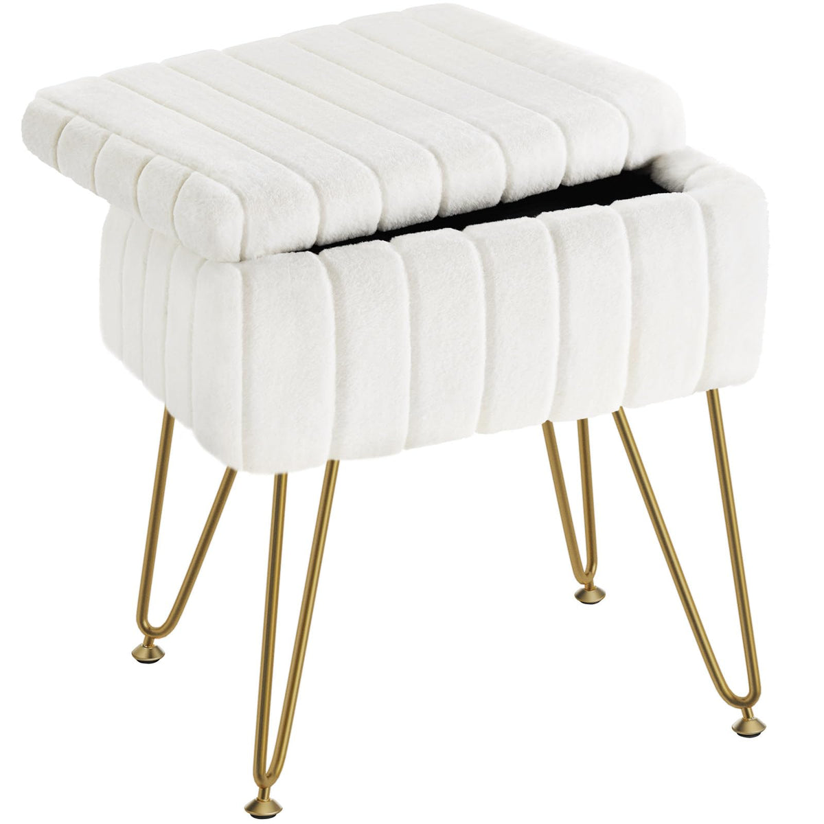 Greenstell vanity stool with faux fur top and storage, soft seating for makeup area