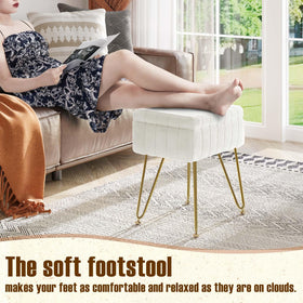 Faux fur ottoman by Greenstell used as a footrest beside the dressing table