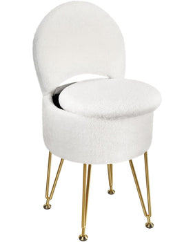 GREENSTELL vanity stool with plush faux fur white seat for grooming routines