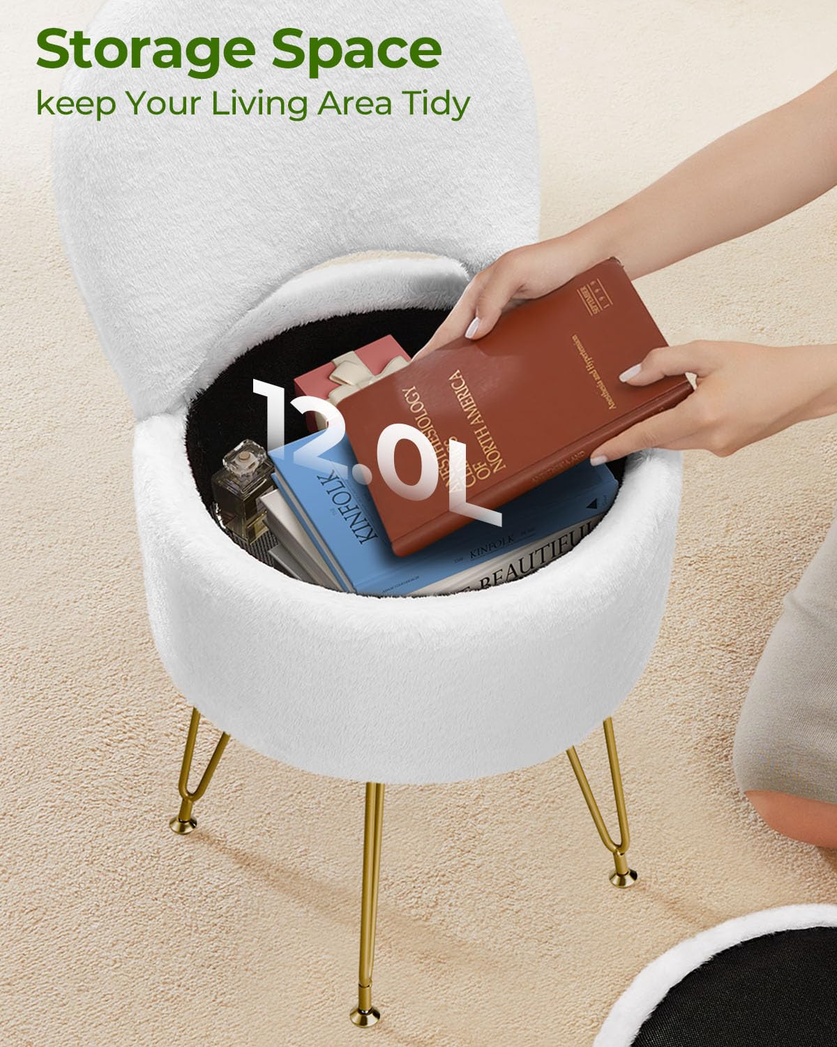Four gold-finish metal legs with anti-slip feet protect floors