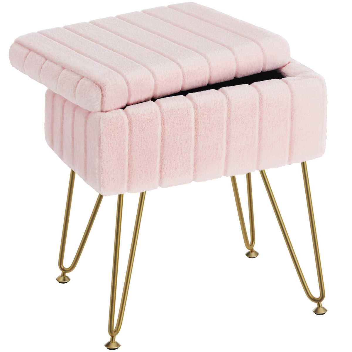Greenstell vanity stool in pink faux fur front view show elegant seating