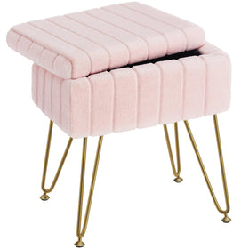 Greenstell vanity stool in pink faux fur front view show elegant seating