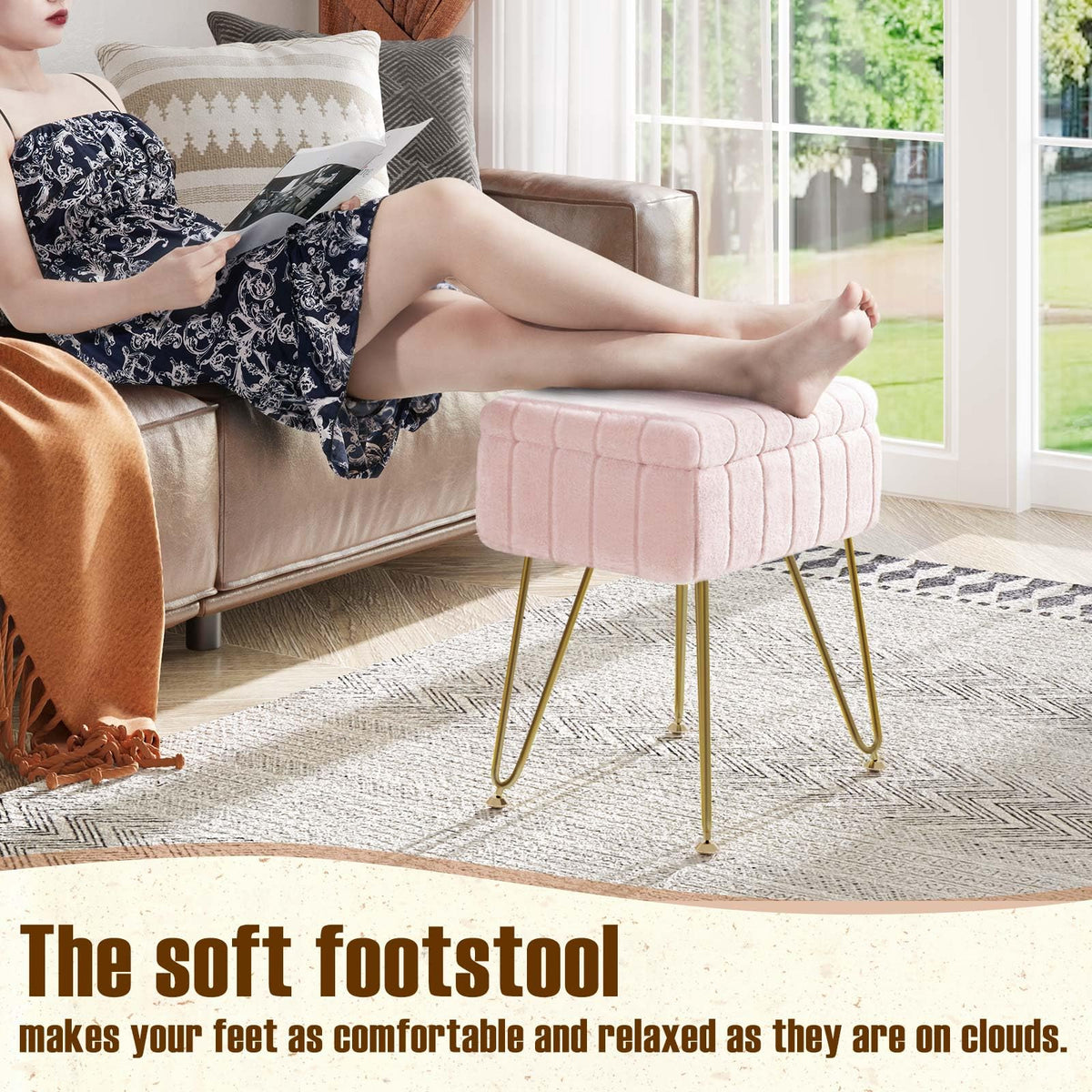 Close-up of soft pink faux fur seat by Greenstell