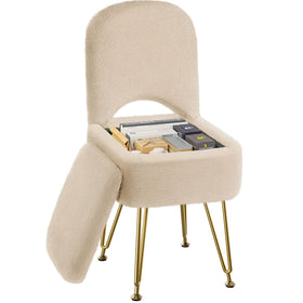 GREENSTELL vanity stool with storage shows hidden 10L compartment ideal for skincare and accessories.