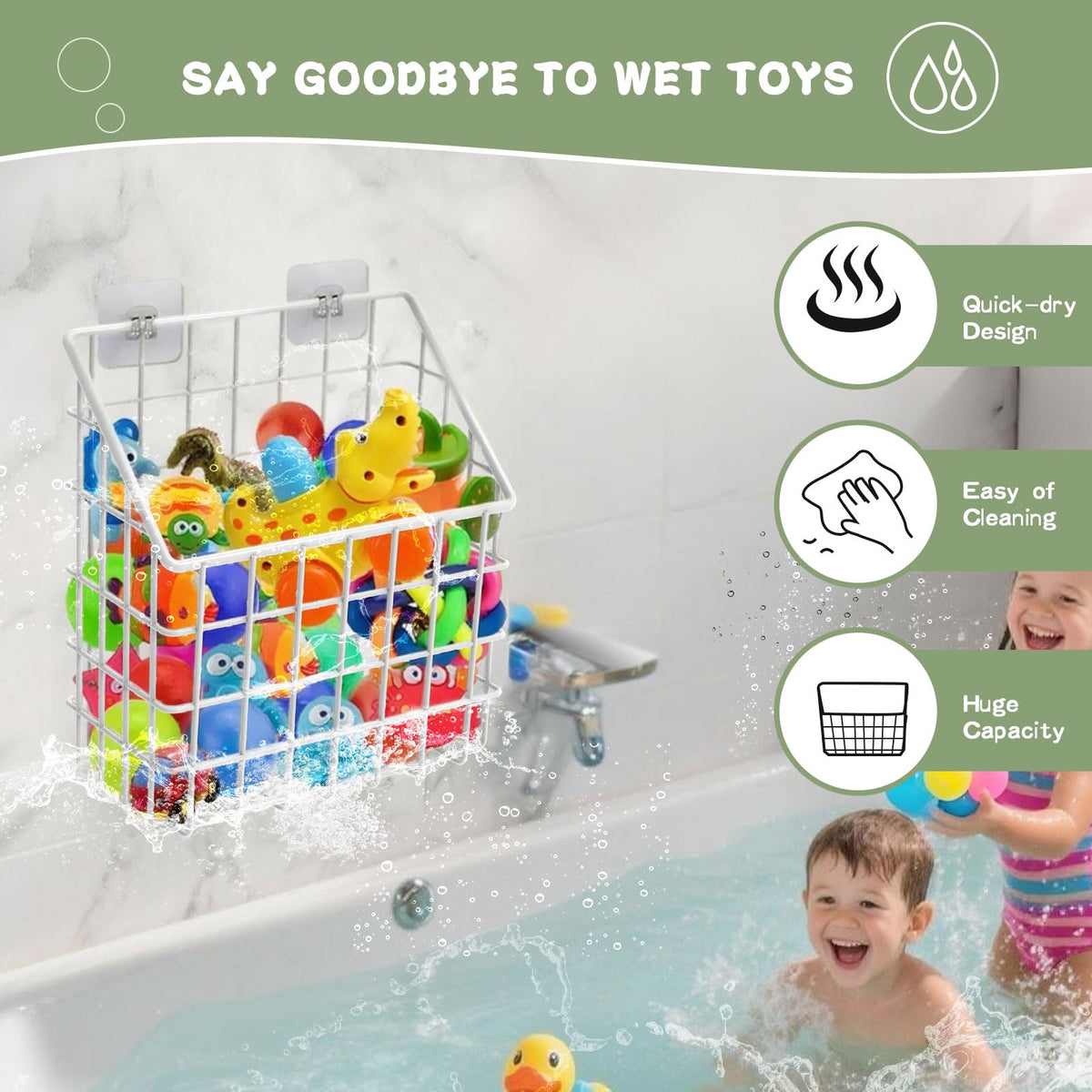 Greentainer anti fall guardrail design keeps small bath items secure.