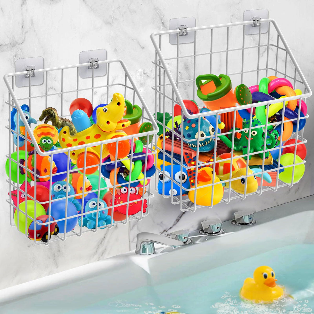 Greentainer bath toy storage basket wall mount 2pack keeps tub clutter organized.