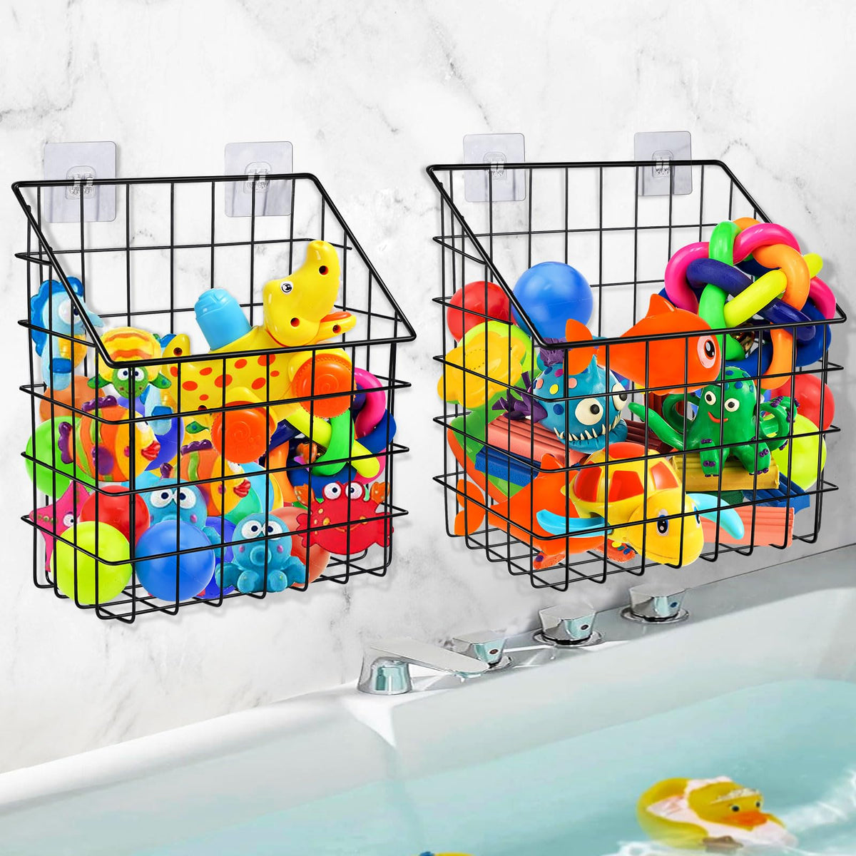 Greentainer bath toy storage organizer wall mount keeps tub toys tidy and accessible.