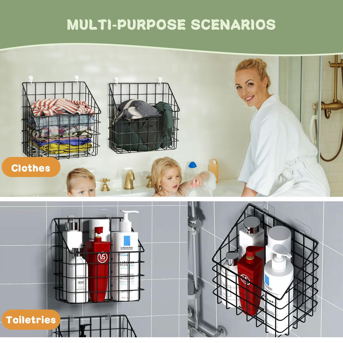 Greentainer large-capacity organizer doubles as shower shelf and laundry bin.