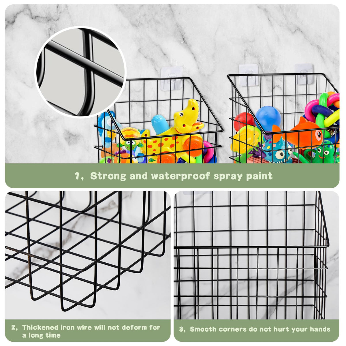 Greentainer wall-mounted bath caddy stores toys and toiletries neatly.