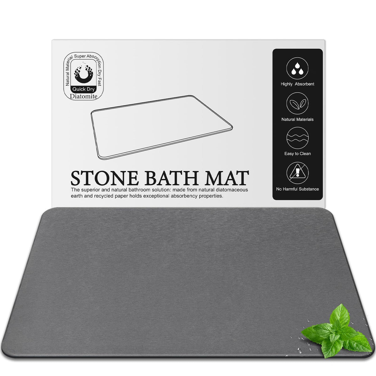 Greenturf diatomite stone bath mat top view showing minimalist design and quick-dry surface